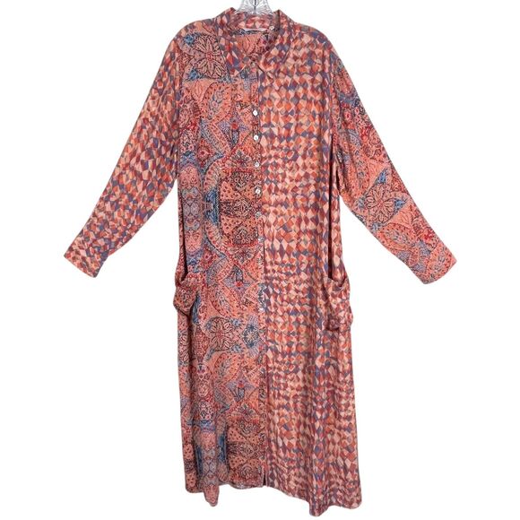Soft Surroundings Atacama Patchwork Maxi Dress 1X Boho Orange Blue - Picture 2 of 16
